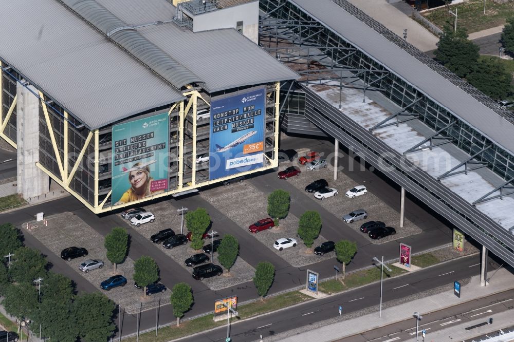 Aerial image Flughafen Leipzig-Halle - Parking lot at the dispatch building and terminals on the premises of the airport of Flughafen Leipzig/Halle GmbH in Schkeuditz in the state Saxony, Germany