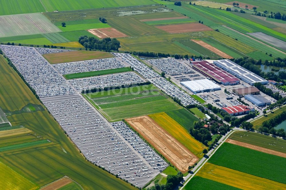 Aerial photograph Karlskron - Parking and storage space for automobiles of ATP Autoterminal Probfeld GmbH in Probfeld in the state Bavaria, Germany