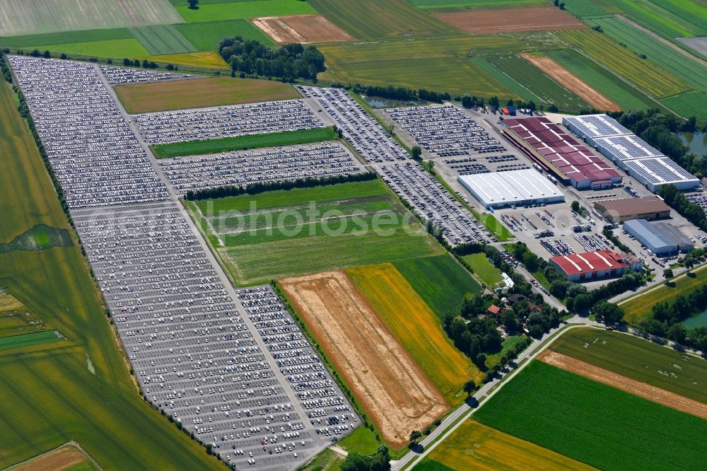 Karlskron from above - Parking and storage space for automobiles of ATP Autoterminal Probfeld GmbH in Probfeld in the state Bavaria, Germany