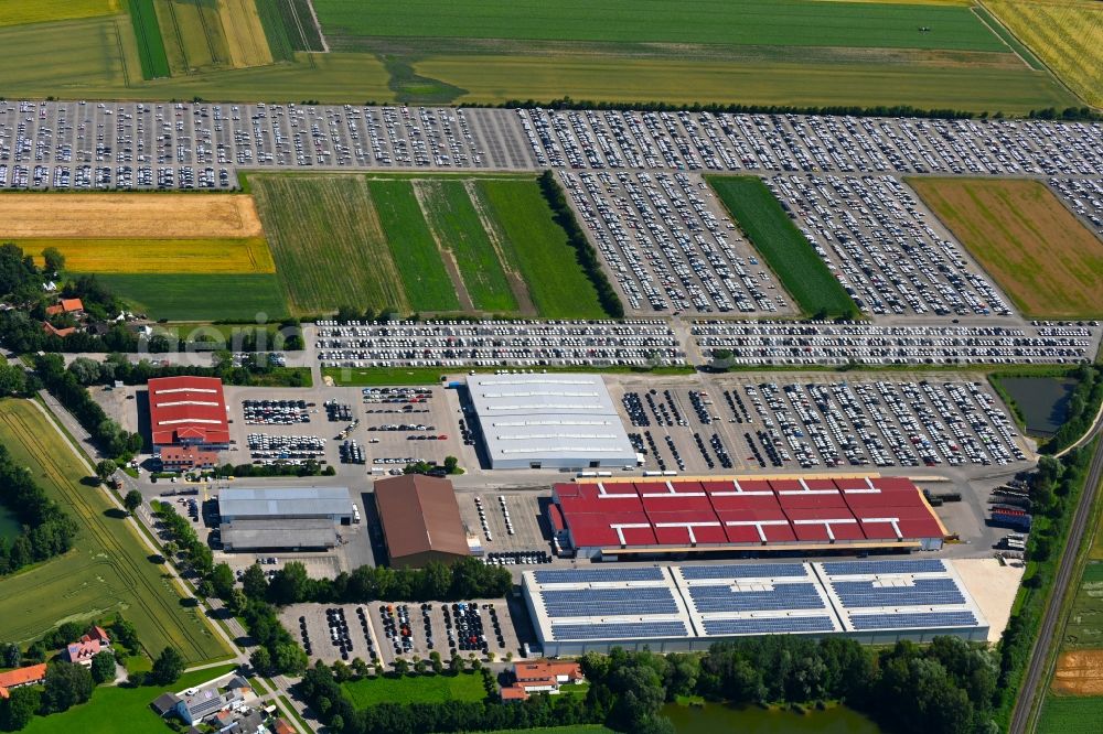 Aerial image Karlskron - Parking and storage space for automobiles of ATP Autoterminal Probfeld GmbH in Probfeld in the state Bavaria, Germany