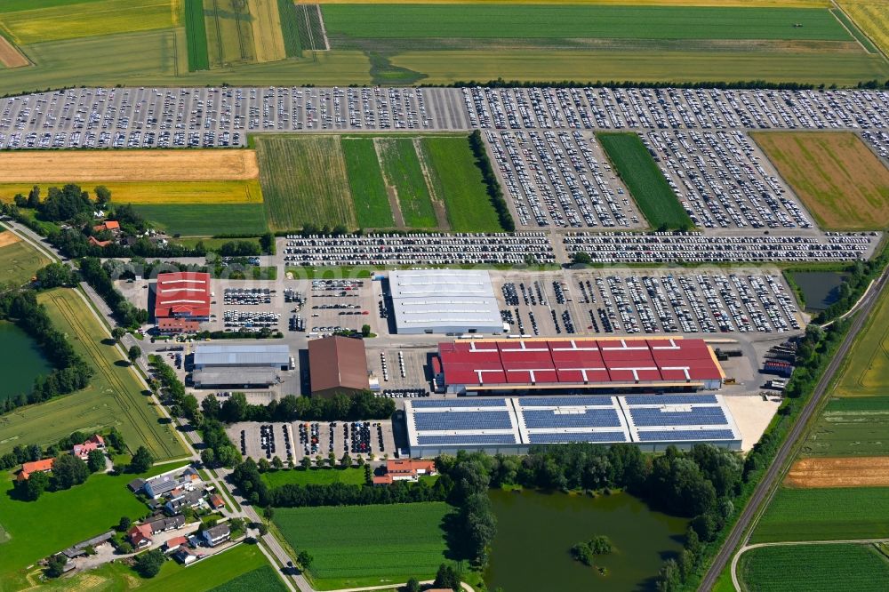 Aerial photograph Karlskron - Parking and storage space for automobiles of ATP Autoterminal Probfeld GmbH in Probfeld in the state Bavaria, Germany