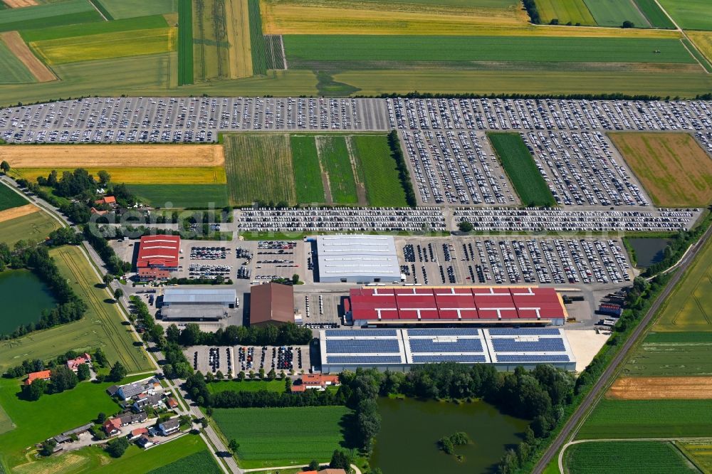 Karlskron from above - Parking and storage space for automobiles of ATP Autoterminal Probfeld GmbH in Probfeld in the state Bavaria, Germany