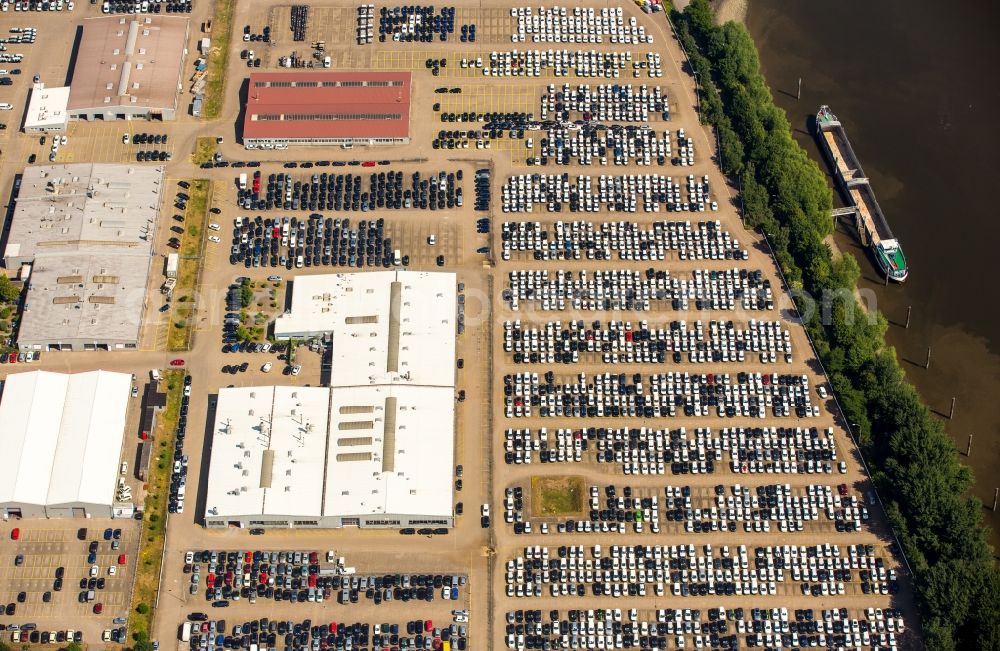 Hamburg from above - Parking and storage space for automobiles of the BLG Autoterminal Hamburg GmbH & Co. in Hamburg in Germany