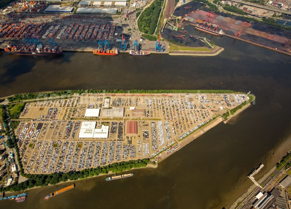 Hamburg from above - Parking and storage space for automobiles of the BLG Autoterminal Hamburg GmbH & Co. in Hamburg in Germany