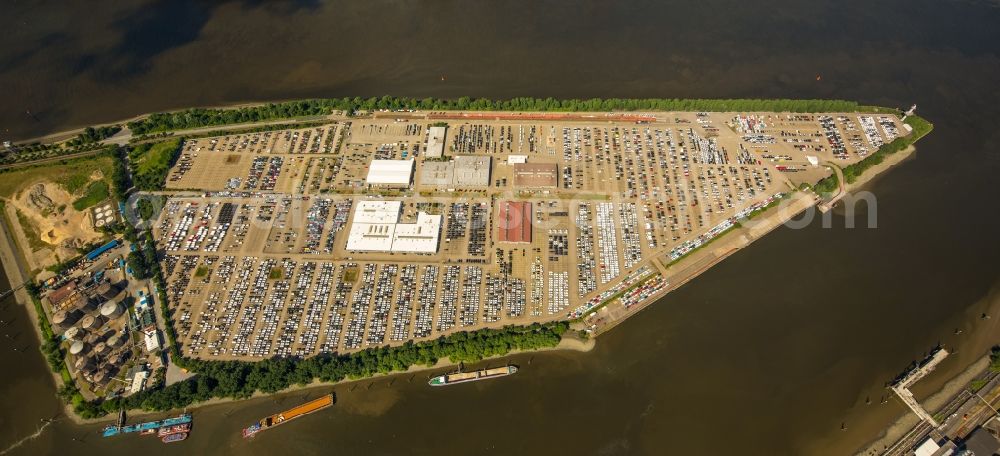 Hamburg from the bird's eye view: Parking and storage space for automobiles of the BLG Autoterminal Hamburg GmbH & Co. in Hamburg in Germany