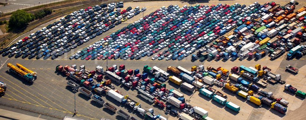 Hamburg from above - Parking and storage space for automobiles of the BLG Autoterminal Hamburg GmbH & Co. in Hamburg in Germany