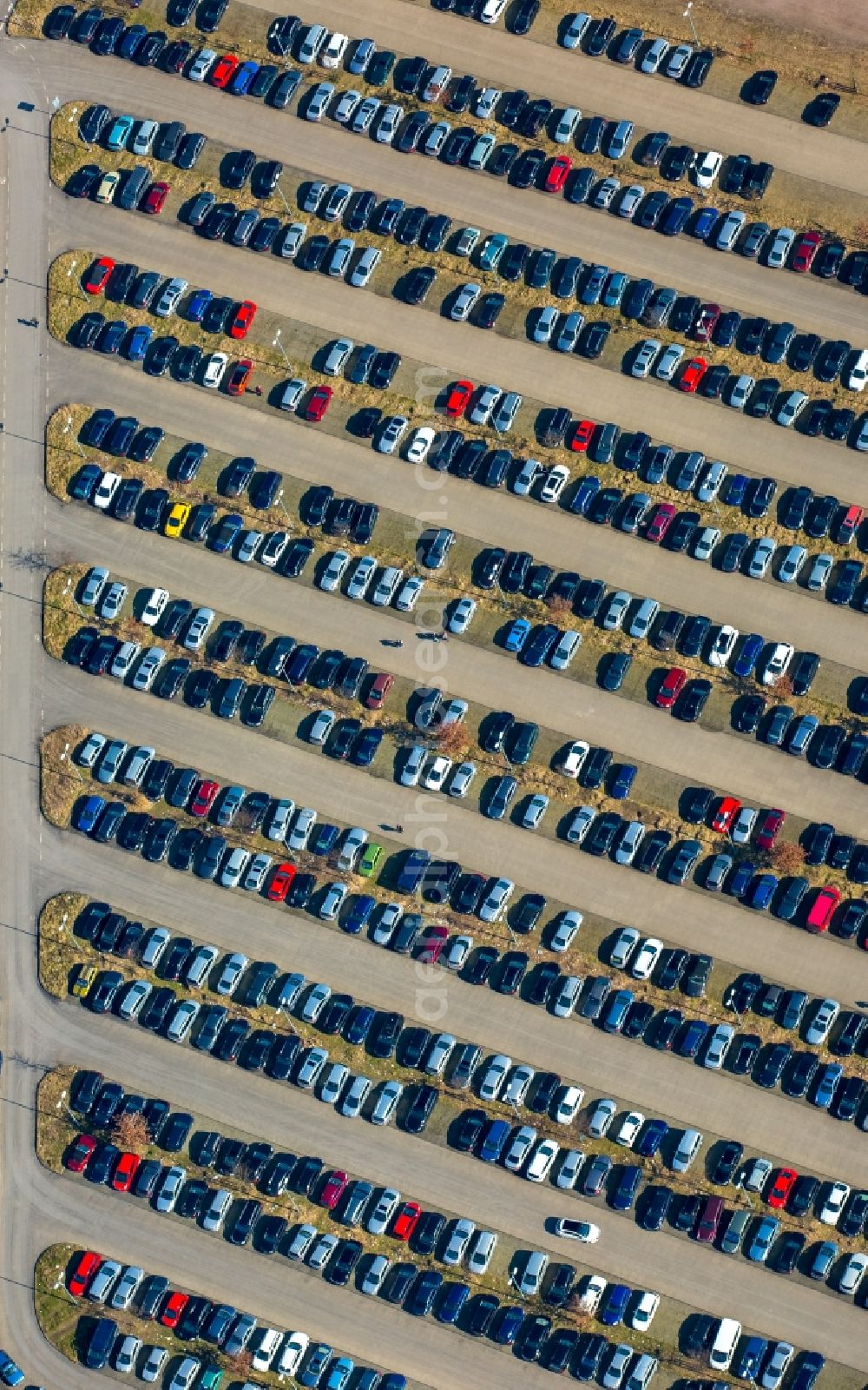 Bottrop from the bird's eye view: Parking and storage space for automobiles Former Mining Bergwerk Prosper-Haniel in Bottrop in the state North Rhine-Westphalia