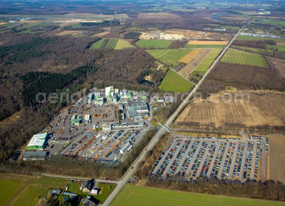 Bottrop from the bird's eye view: Parking and storage space for automobiles Former Mining Bergwerk Prosper-Haniel in Bottrop in the state North Rhine-Westphalia