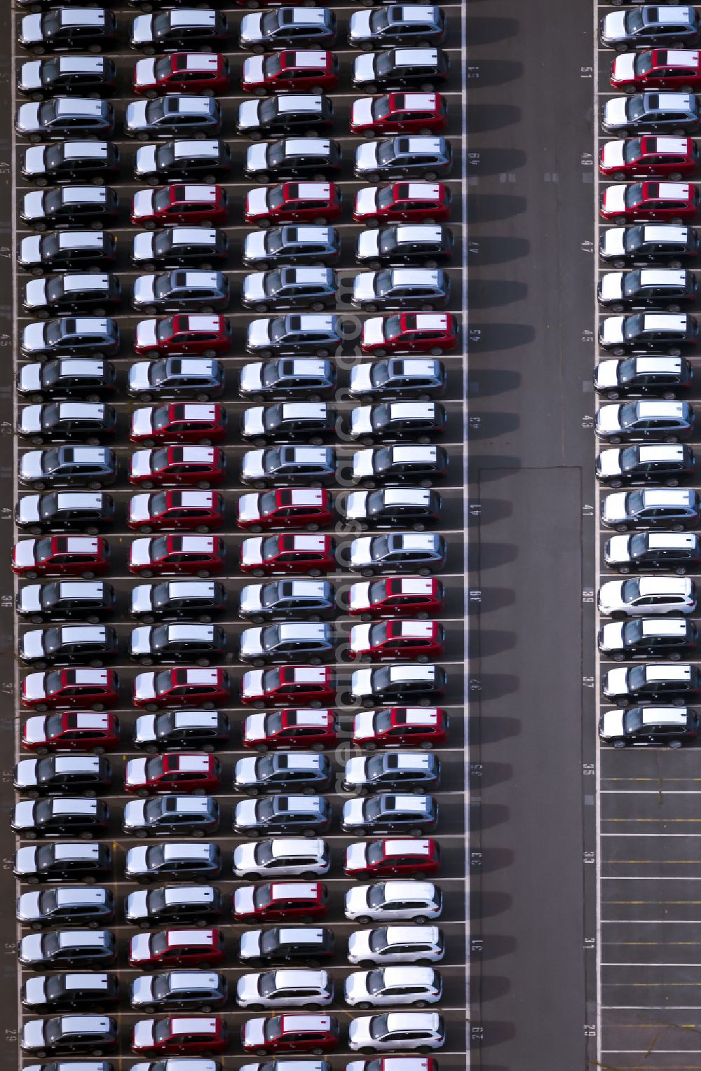 Aerial image Bremerhaven - Parking and storage space for automobiles on international port in Bremerhaven in the state Bremen, Germany