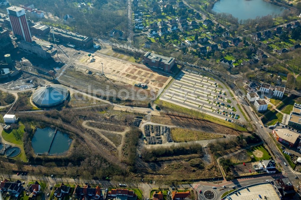 Aerial photograph Kamp-Lintfort - Parking and storage space for cars of the German hard coal AG Mine West at the Friedrich-Heinrich-Allee in Kamp-Lintfort in North Rhine-Westphalia