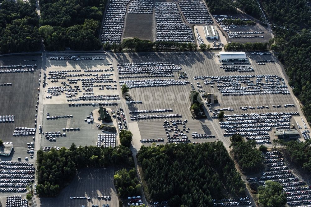 Dickel from the bird's eye view: Parking and storage space for automobiles in Dickel in the state Lower Saxony, Germany