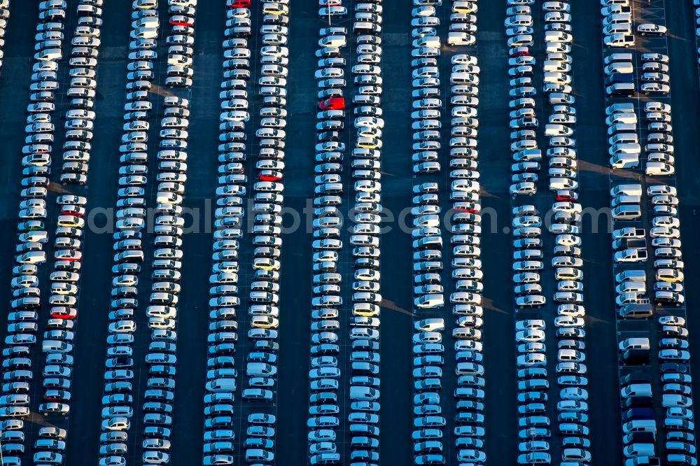 Essen from the bird's eye view: Parking and storage space for automobiles in Essen in the state North Rhine-Westphalia