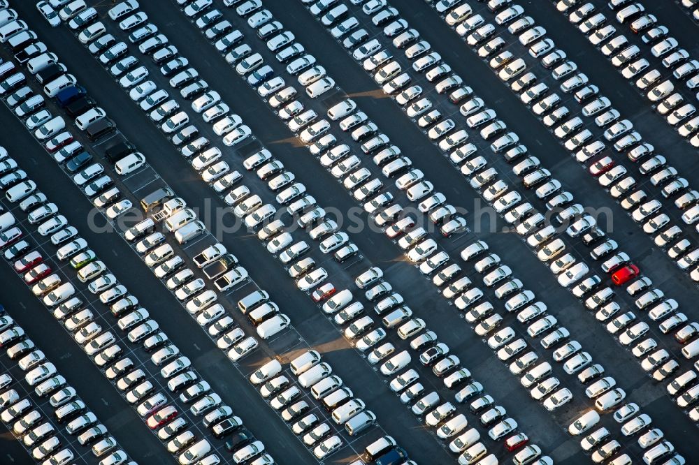 Essen from the bird's eye view: Parking and storage space for automobiles in Essen in the state North Rhine-Westphalia