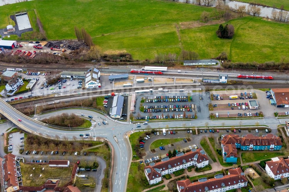 Fröndenberg/Ruhr from above - Parking and storage space for automobiles on Wilhelm-Feuerhake-Strasse in Froendenberg/Ruhr in the state North Rhine-Westphalia, Germany