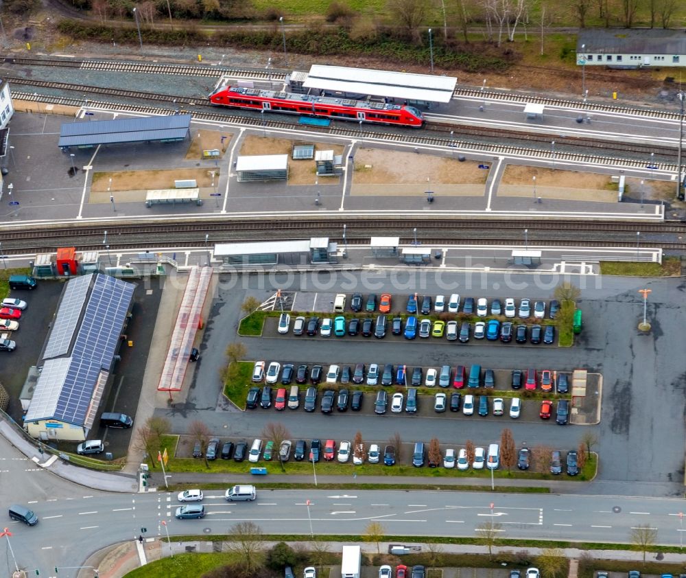 Aerial image Fröndenberg/Ruhr - Parking and storage space for automobiles on Wilhelm-Feuerhake-Strasse in Froendenberg/Ruhr in the state North Rhine-Westphalia, Germany