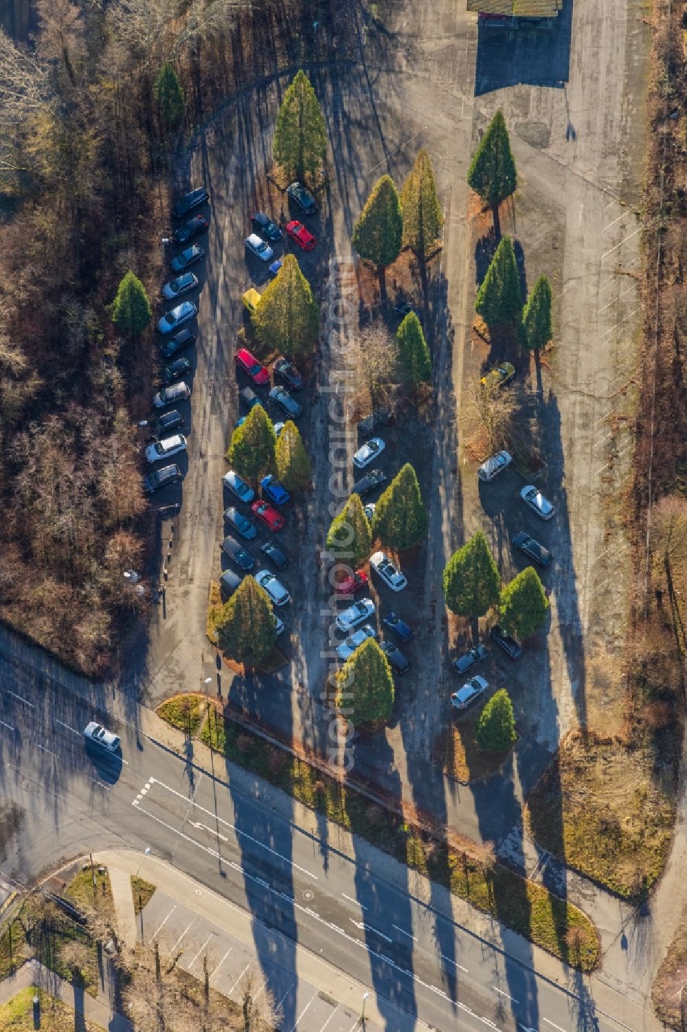 Hagen from the bird's eye view: Parking and storage space for automobiles in Hagen in the state North Rhine-Westphalia, Germany