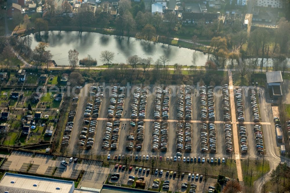 Aerial photograph Hamm - Parking and storage space for automobiles on Oberlandesgericht Honm on Arnold-Freymuth-Strasse in Hamm in the state North Rhine-Westphalia, Germany