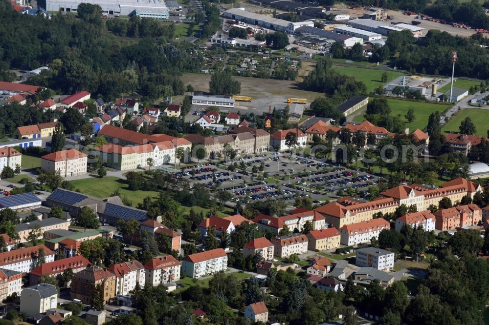 Aerial image Kamenz - Parking and storage space for automobiles at the street Garnisonsplatz in Kamenz in the state Saxony