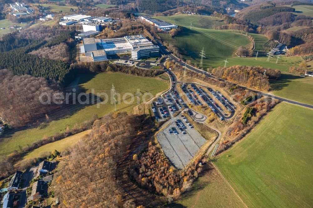 Aerial image Lüdenscheid - Parking lot and storage space for automobiles in Luedenscheid in the state of North Rhine-Westphalia, Germany