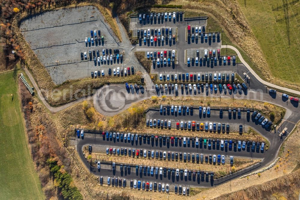 Lüdenscheid from above - Parking lot and storage space for automobiles in Luedenscheid in the state of North Rhine-Westphalia, Germany