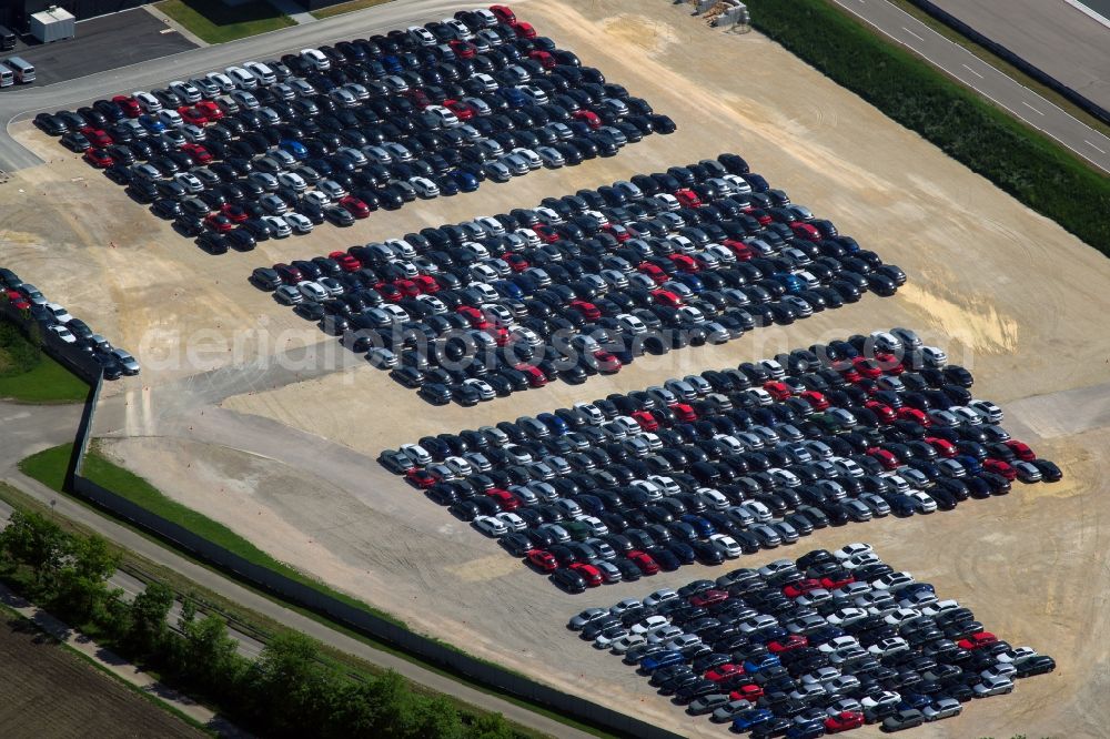 Neuburg an der Donau from above - Parking and storage space for automobiles in Neuburg an der Donau in the state Bavaria, Germany