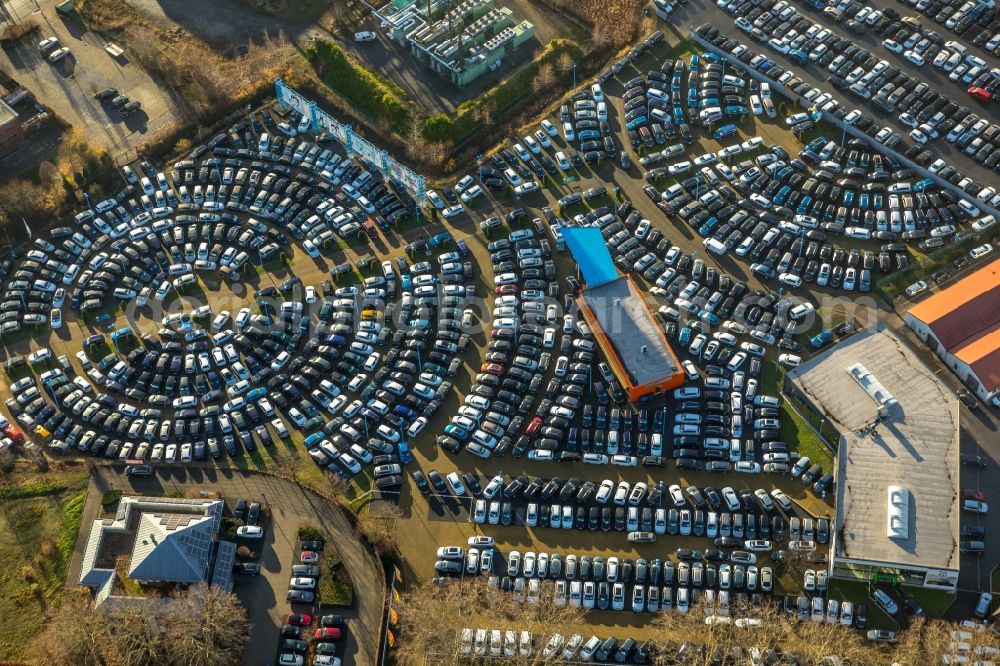 Aerial photograph Hamm - Parking and storage space for automobiles of W. Potthoff GmbH in the district Bockum-Hoevel in Hamm in the state North Rhine-Westphalia