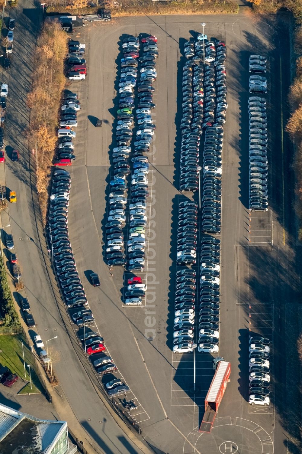 Aerial image Bottrop - Parking and storage space for automobiles of Brabus GmbH on the Brabus-Allee in the district Eigen in Bottrop in the state North Rhine-Westphalia