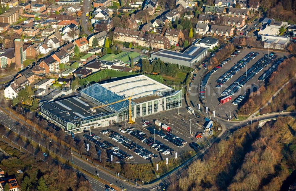 Bottrop from above - Parking and storage space for automobiles of Brabus GmbH on the Brabus-Allee in the district Eigen in Bottrop in the state North Rhine-Westphalia