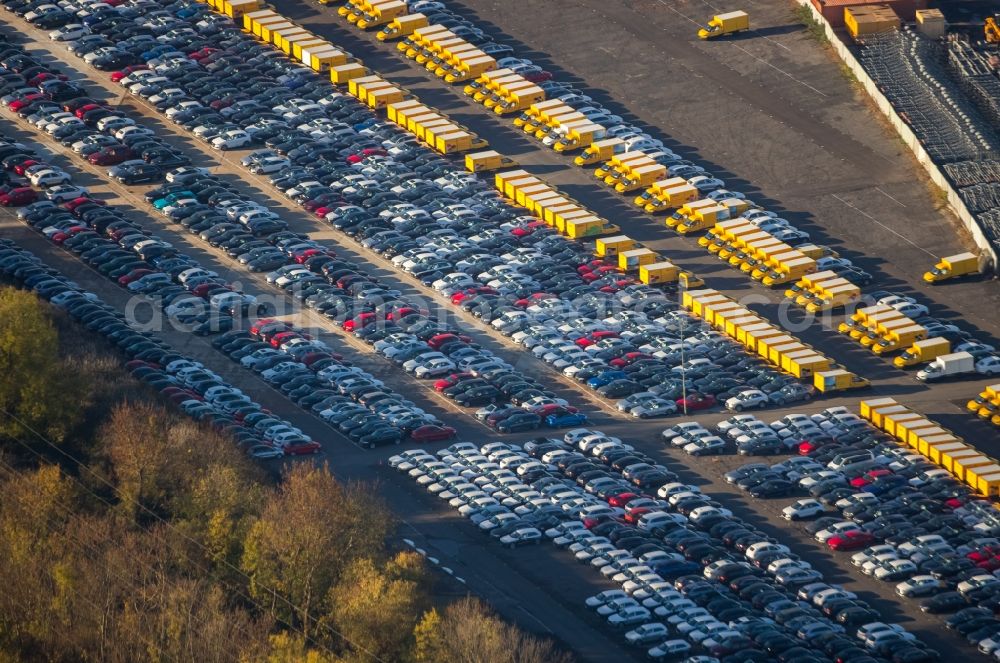 Dortmund from above - Parking and storage space for automobiles in the district Eving in Dortmund in the state North Rhine-Westphalia, Germany