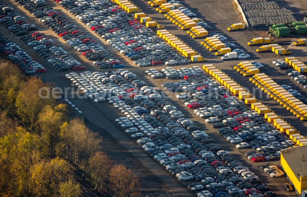 Dortmund from the bird's eye view: Parking and storage space for automobiles in the district Eving in Dortmund in the state North Rhine-Westphalia, Germany