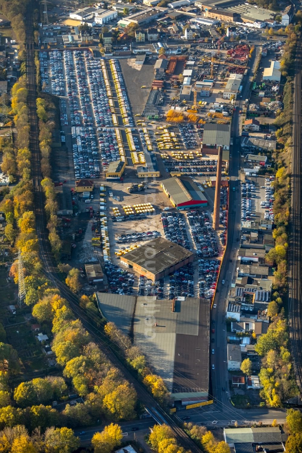 Aerial image Dortmund - Parking and storage space for automobiles in the district Eving in Dortmund in the state North Rhine-Westphalia, Germany