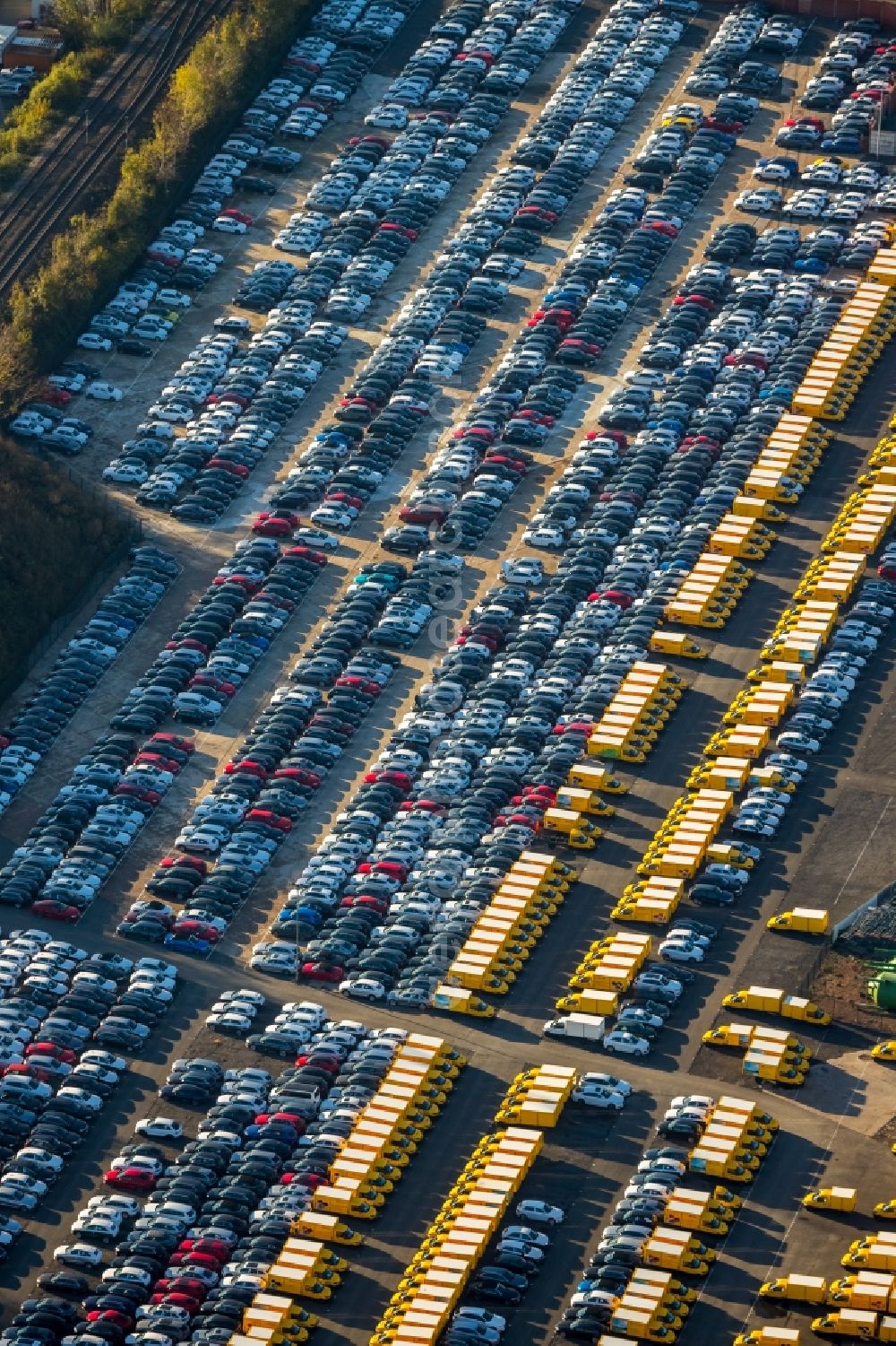 Dortmund from above - Parking and storage space for automobiles in the district Eving in Dortmund in the state North Rhine-Westphalia, Germany