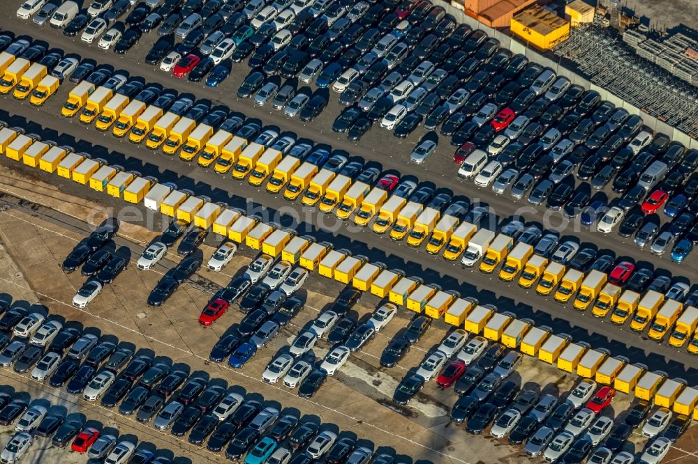 Aerial image Dortmund - Parking and storage space for automobiles in the district Eving in Dortmund in the state North Rhine-Westphalia, Germany