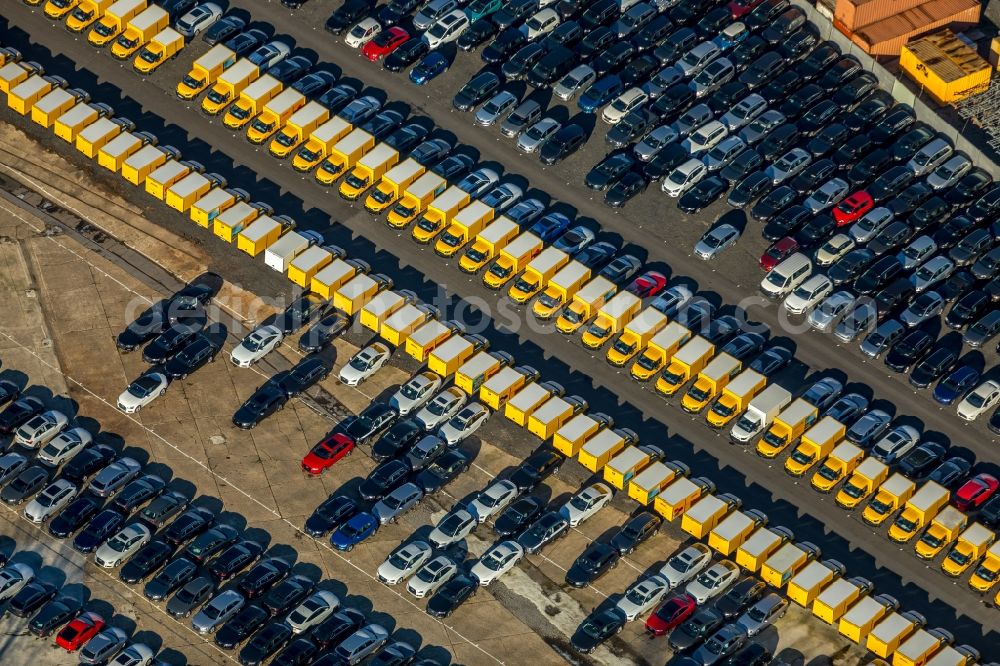 Dortmund from above - Parking and storage space for automobiles in the district Eving in Dortmund in the state North Rhine-Westphalia, Germany