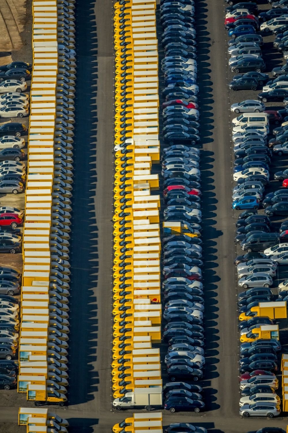 Dortmund from above - Parking and storage space for automobiles in the district Eving in Dortmund in the state North Rhine-Westphalia, Germany