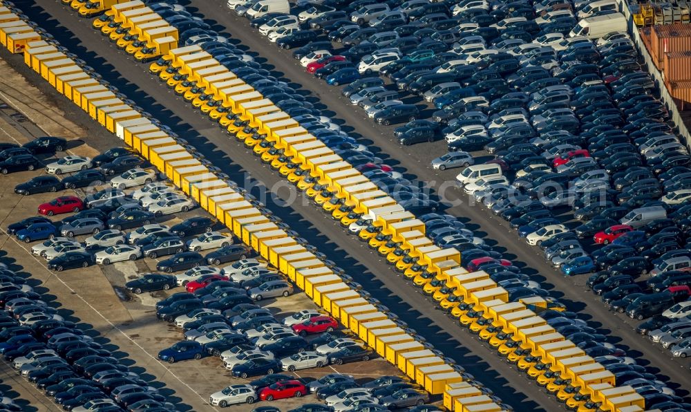 Dortmund from above - Parking and storage space for automobiles in the district Eving in Dortmund in the state North Rhine-Westphalia, Germany