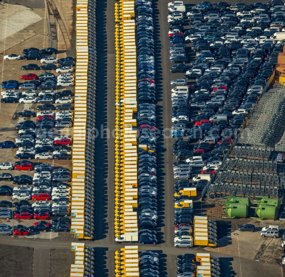 Aerial image Dortmund - Parking and storage space for automobiles in the district Eving in Dortmund in the state North Rhine-Westphalia, Germany