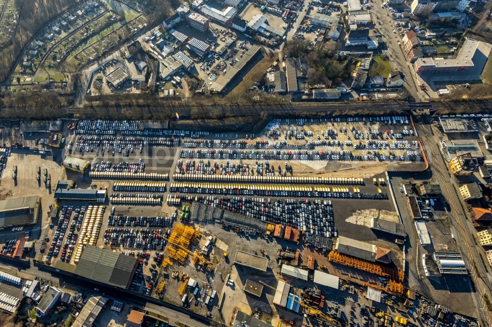 Dortmund from above - Parking and storage space for automobiles in the district Eving in Dortmund in the state North Rhine-Westphalia, Germany