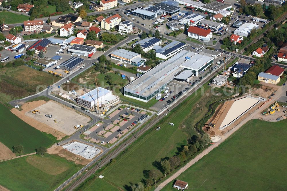 Schopfheim from above - Parking space for automobiles P&R on the railway station Lus in the district Guendenhausen in Schopfheim in the state Baden-Wurttemberg, Germany