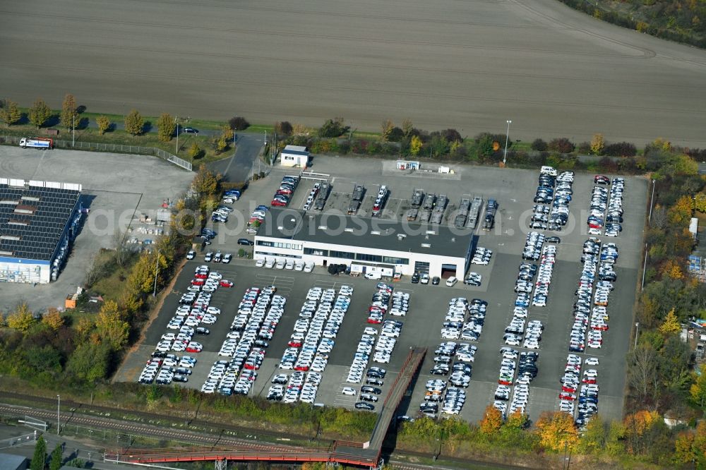 Aerial photograph Sülzetal - Parking and storage space for automobiles of BLG Autotransport GmbH & Co. KG on E.-H.-Harms-Weg in Suelzetal in the state Saxony-Anhalt, Germany