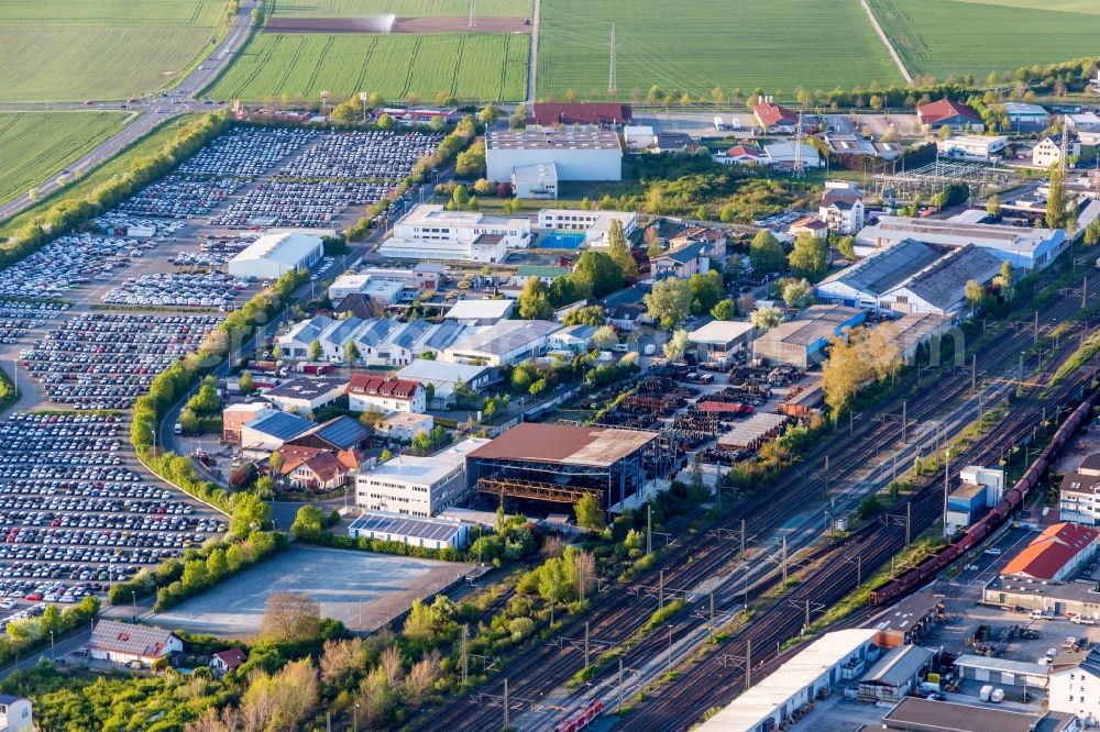 Aerial photograph Riedstadt - Parking and storage space for automobiles of ARS Altmann AG Automobillogistik - Branch Riedstadt in the district Goddelau in Riedstadt in the state Hesse, Germany