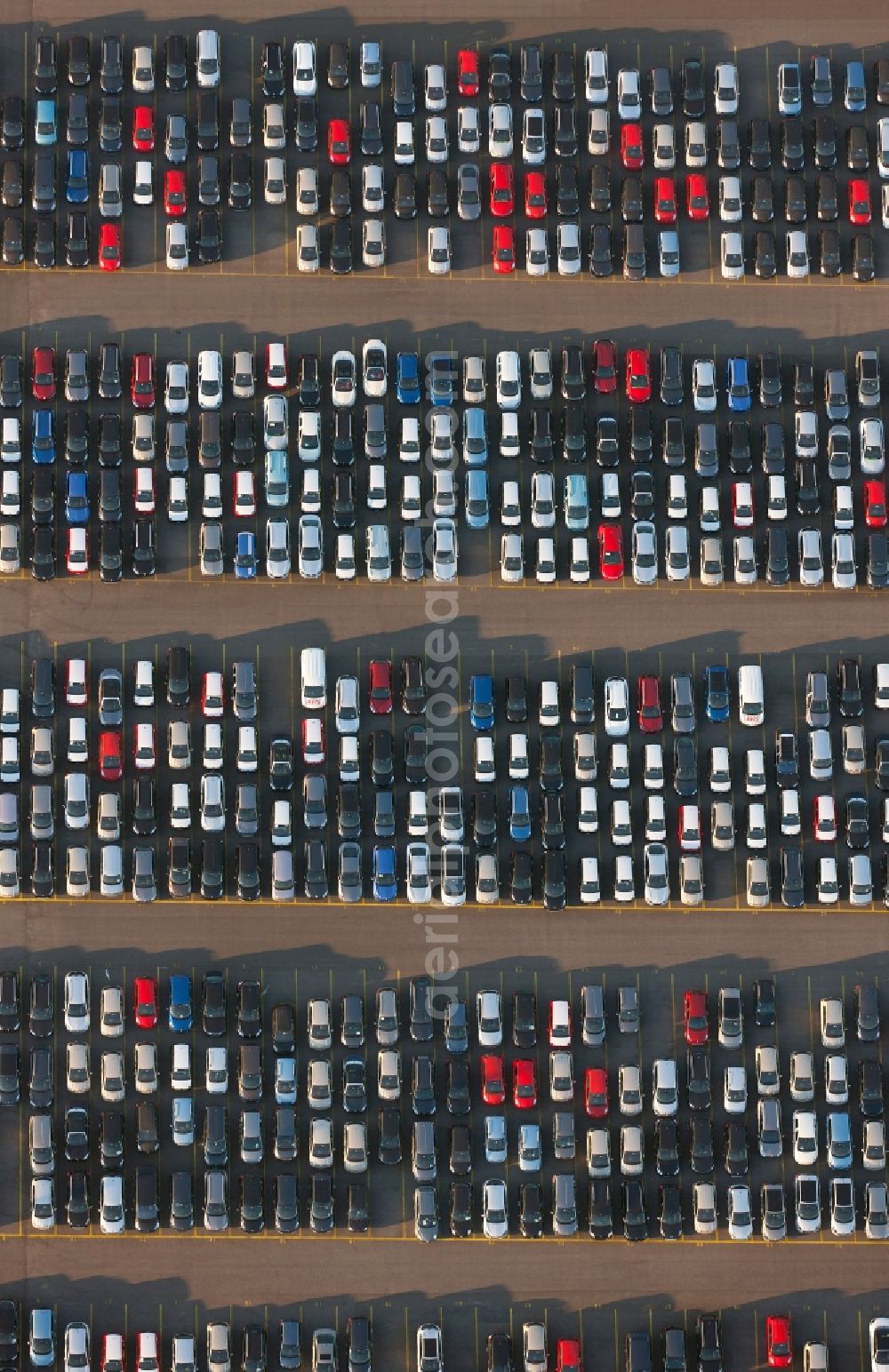 Duisburg from above - View of the car park of the BLG AutoTerminal Duisburg Gmbh & Co. KG in the state North Rhine-Westphalia