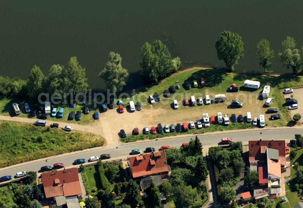 Rudolstadt from above - In the parking lot on the lake shore at the Catharinauer Street in Rudolstadt in Thuringia are car camping and caravans