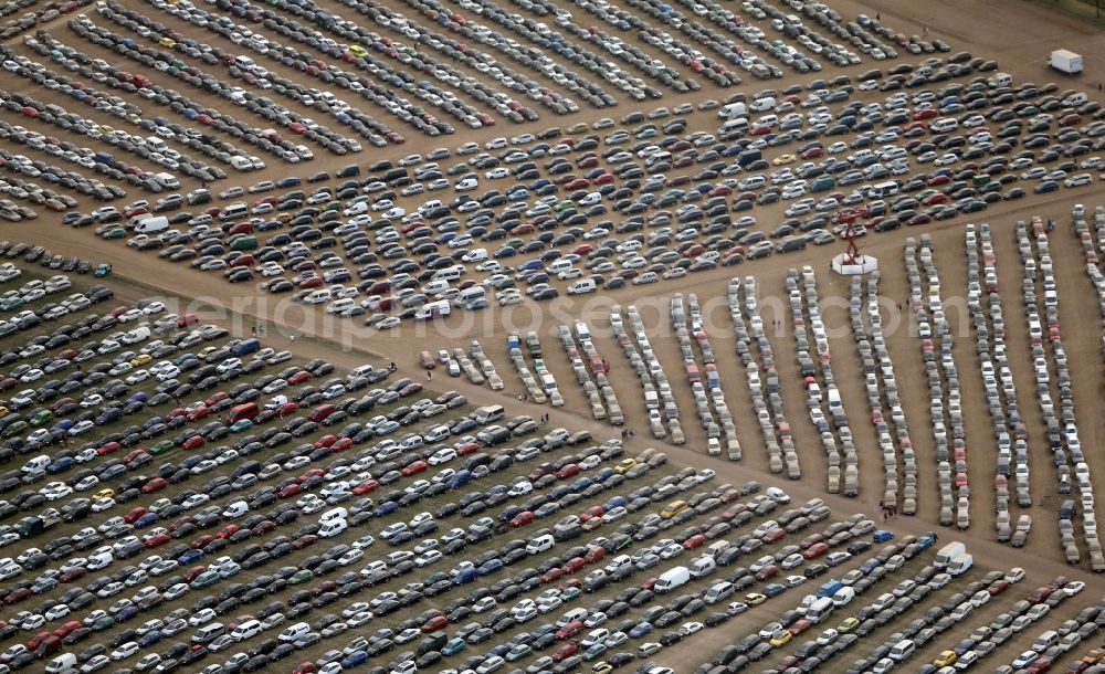 Aerial photograph Großpösna - View of the parking places at the Area of the Higfield Festival, the most important Independent Rock estival in east germany riparian Lake stoermthal near Grosspoesna, saxony