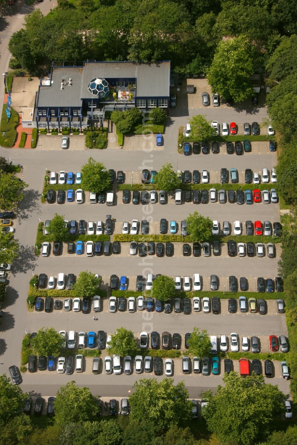 Gelsenkirchen from the bird's eye view: View of the car park of the branch of the football club FC Schalke 04 in Gelsenkirchen in the state North Rhine-Westphalia