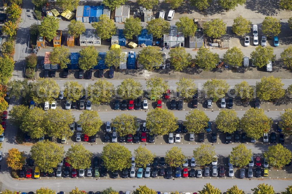 Aerial photograph Dortmund - Parking in the street Universitätstraße and the road Meitnerweg the University of Dortmund in the Ruhr area in North Rhine-Westphalia