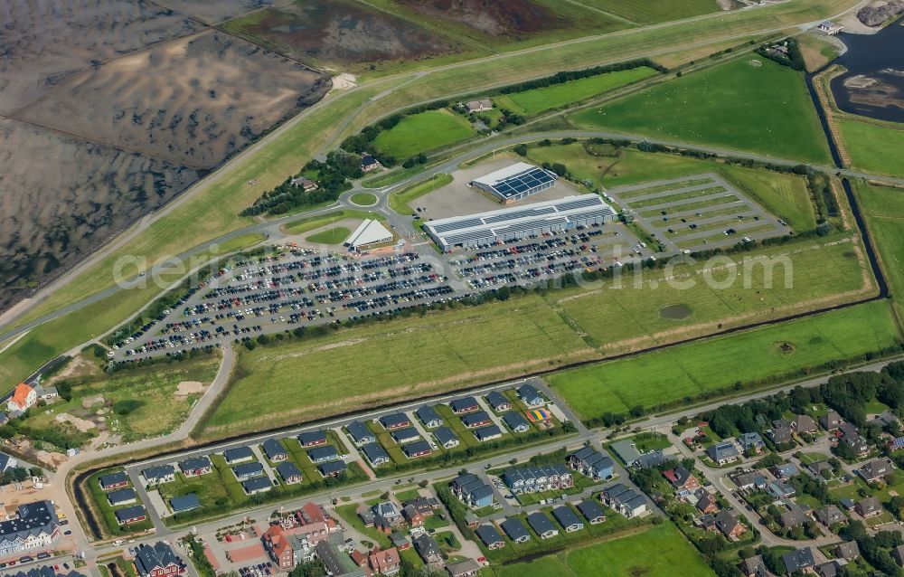 Dagebüll from above - Parking and storage space for automobiles bei Inselparkplatz Dagebuell GmbH in Dagebuell in the state Schleswig-Holstein, Germany