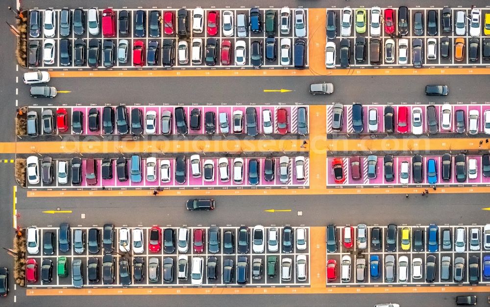 Aerial image Bochum - Parking Areal on the shopping center Ruhrpark in Bochum in North Rhine-Westphalia. The site is a project of Unibail-Rodamco Germany GmbH