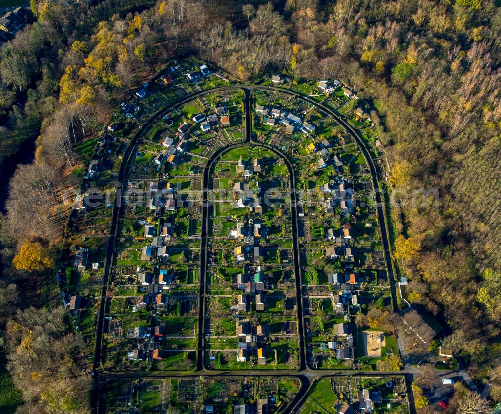 Aerial image Bochum - Parcel of a small garden in Bochum in the state North Rhine-Westphalia