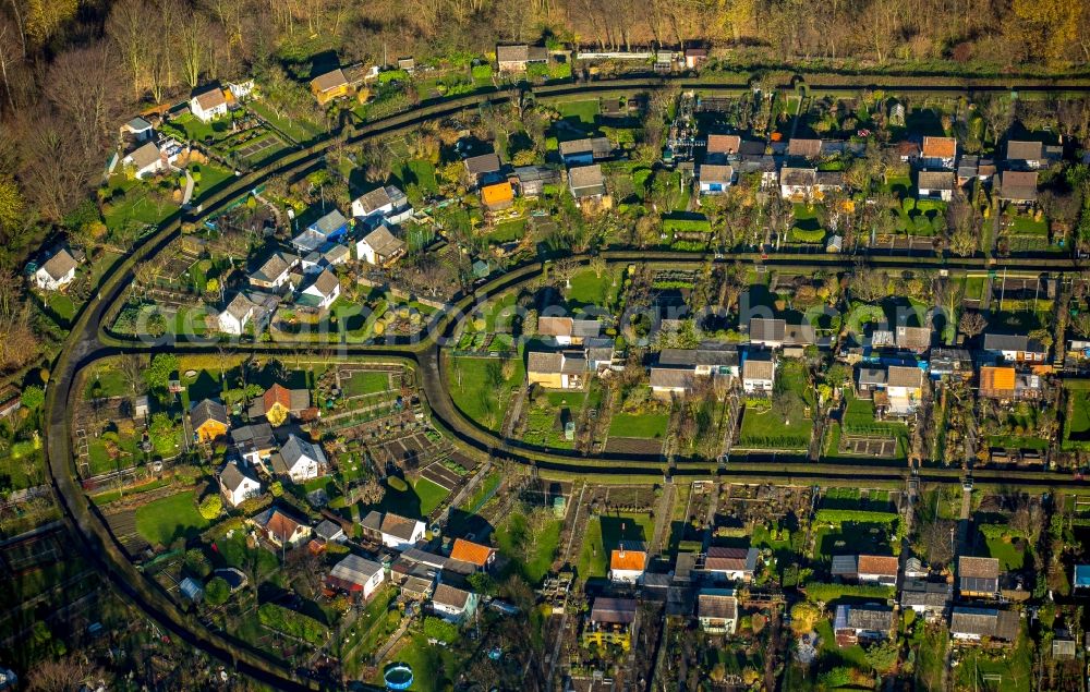 Bochum from the bird's eye view: Parcel of a small garden in Bochum in the state North Rhine-Westphalia